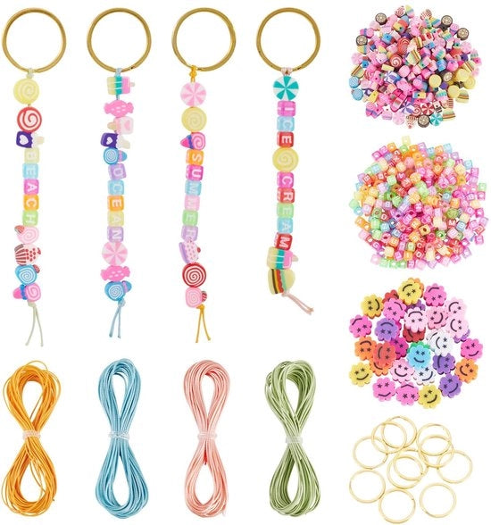 Kit per creare collane colorate in frutta - Set per fare gioielli - DIY sospensori di chiave - Perle in acrilico - Filo intrecciato - Accessori vari