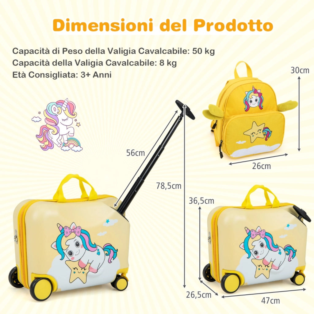 Set di valigie per bambini da 2 pezzi-Valigia con zaino duro e impermeabile con ruote 47x26,5x36,5cm Colorato