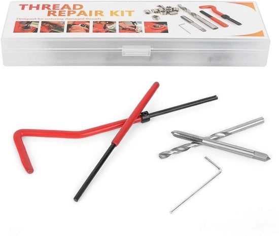 Kit di riparazione di fili 25 pezzi - Misuratore di fili a viti - Strumento manuale - Acciaio inossidabile - Scatola trasparente - Adatto per acciaio/metallo - Set di fili a viti