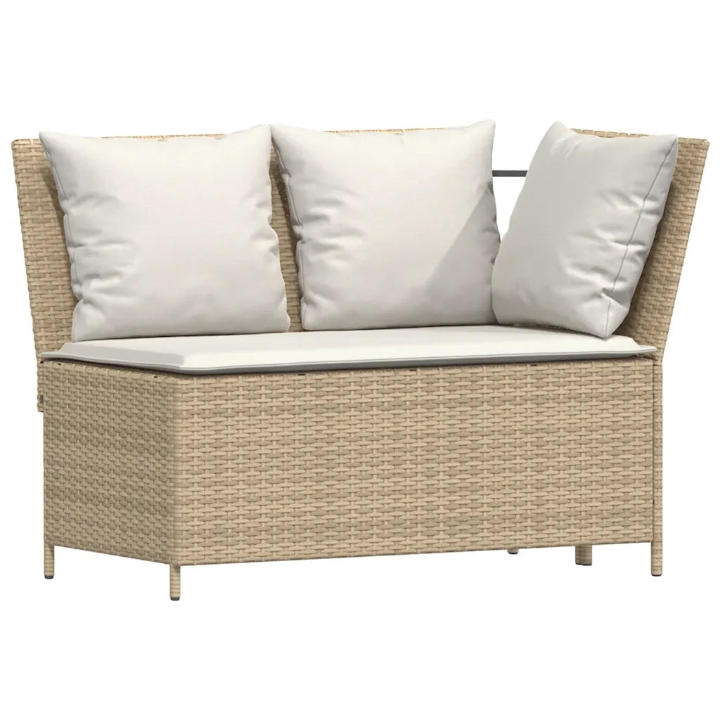 Set Divano da Giardino 4 pz con Cuscini a L Beige in Polyrattan