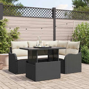 Set da pranzo per esterni con cuscino 5 pcs Nero Poly Rattan 3348453