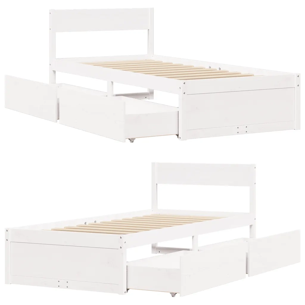 Letto senza Materasso-Struttura Letto Bianco 90x200 cm Legno Massello di Pino 801059