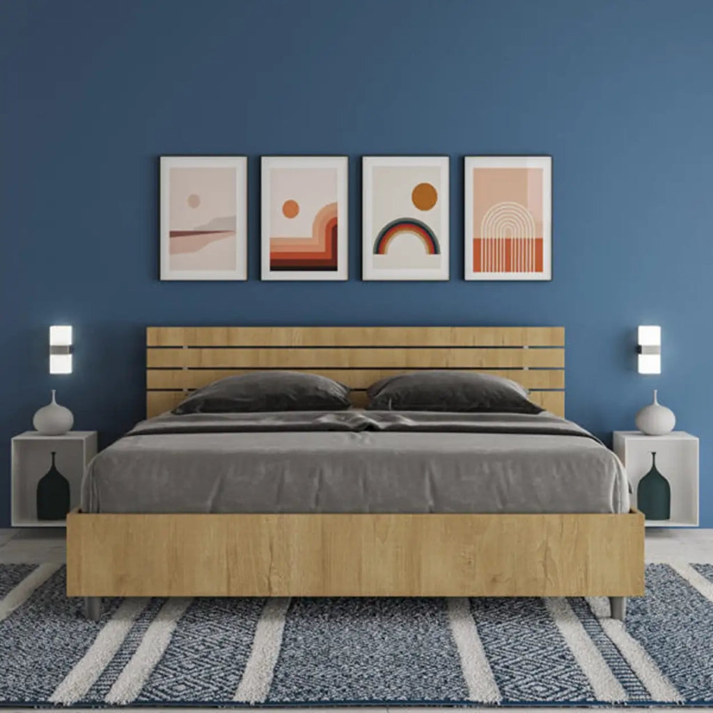 Letto matrimoniale con rete 160x200 testata inclinata con doghe quercia Ankel