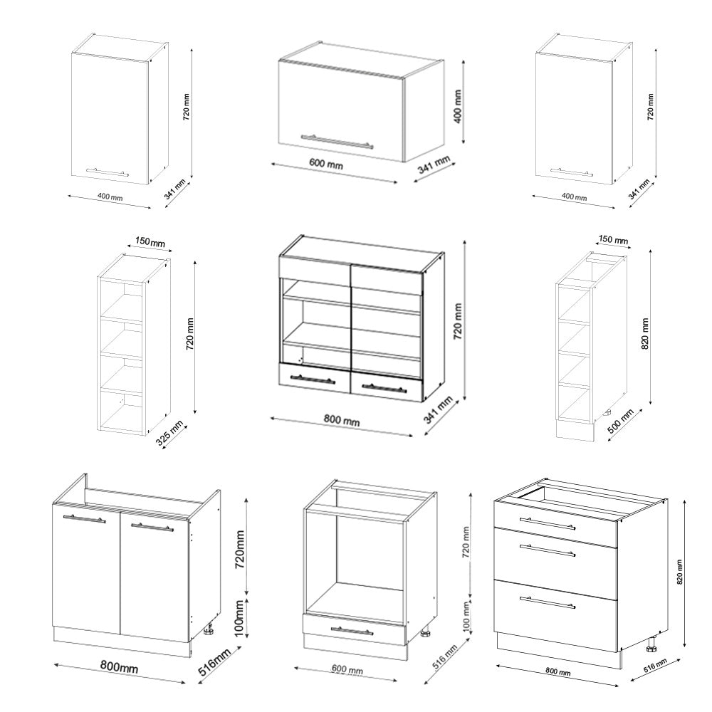 Cucina componibile Fame-Line Bianco lucido/Bianco 235 cm senza piano di lavoro Vicco
