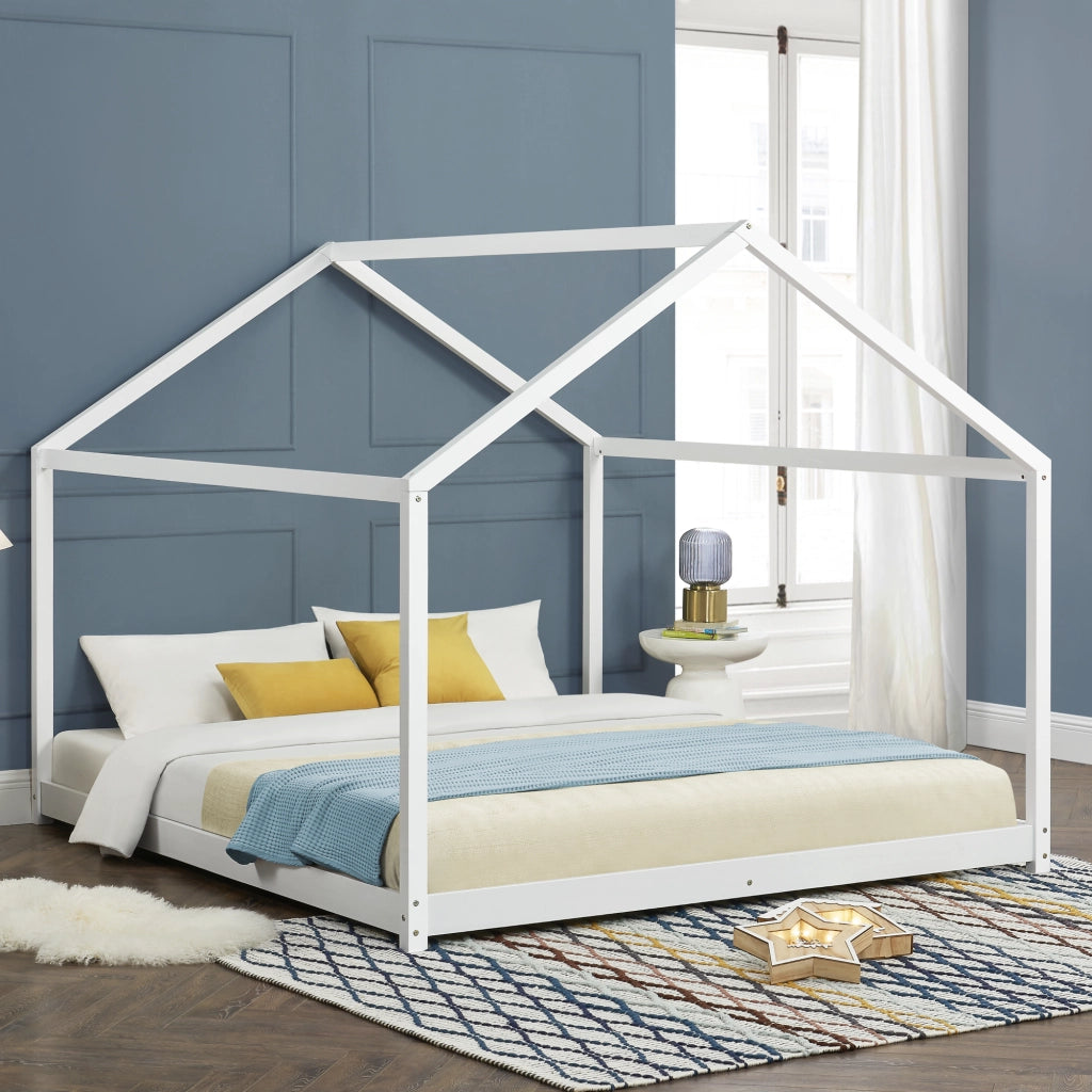 Letto per Cameretta 'Cerro' a Forma di Casetta 160 x 200 cm Legno di Pino Bianco [en.casa]