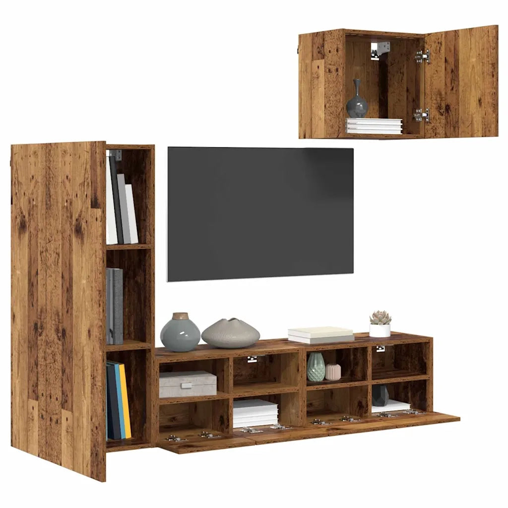 Mobile per TV a Muro 4 pz-Set di 4 Credenza per TV sospesa Legno vecchio Legno multistrato 175982