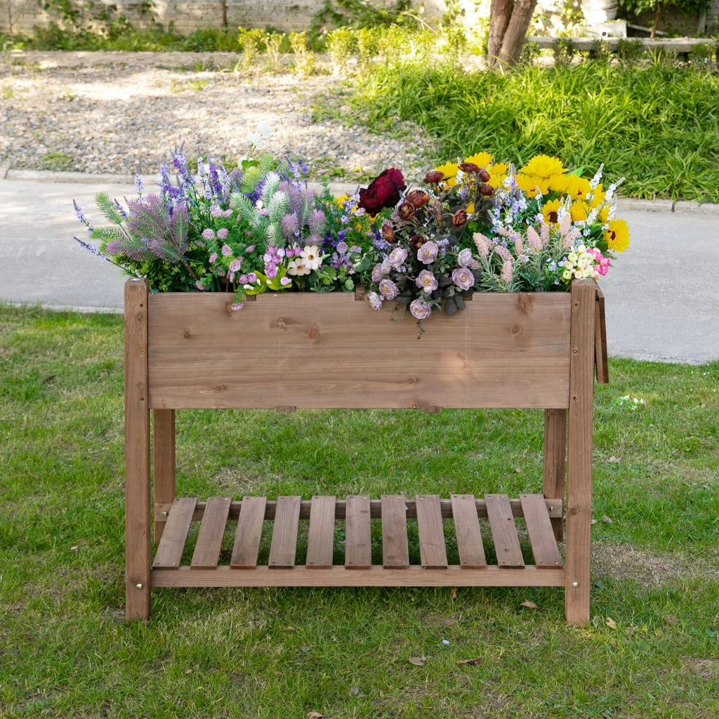 Letto per Orto Rialzato in Legno con Ripiano Pieghevole e Mensola Inferiore, 123x54x80cm