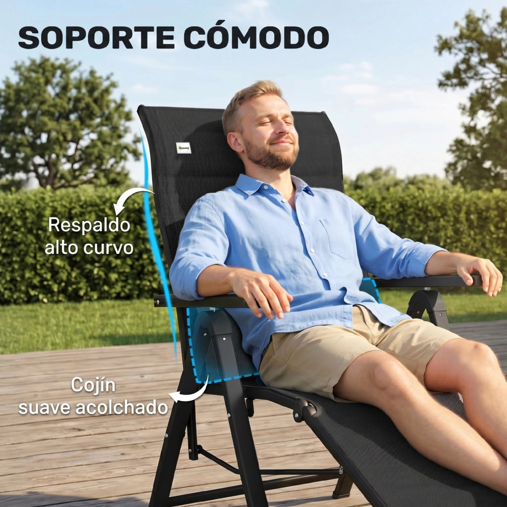 Sedia da Giardino Reclinabile Pieghevole con Cuscino Lombare ¨C Minimal ¨C Nero 70x65x111 cm
