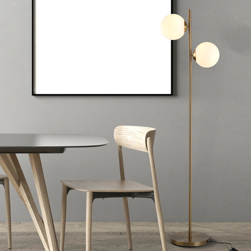 Lampada da terra design 2 sfere globo stile retr¨° ¨C Xylo ¨C metallo dorato max 40W
