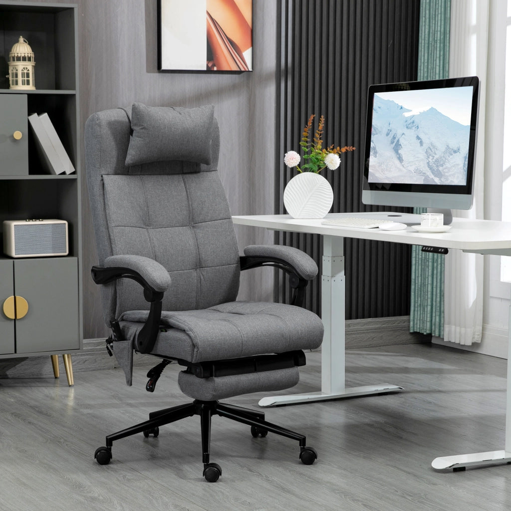 Sedia da ufficio con funzione massaggio, ergonomicamente regolabile in altezza, con riscaldamento lombare, poggiapiedi, poggiatesta, poliestere,
