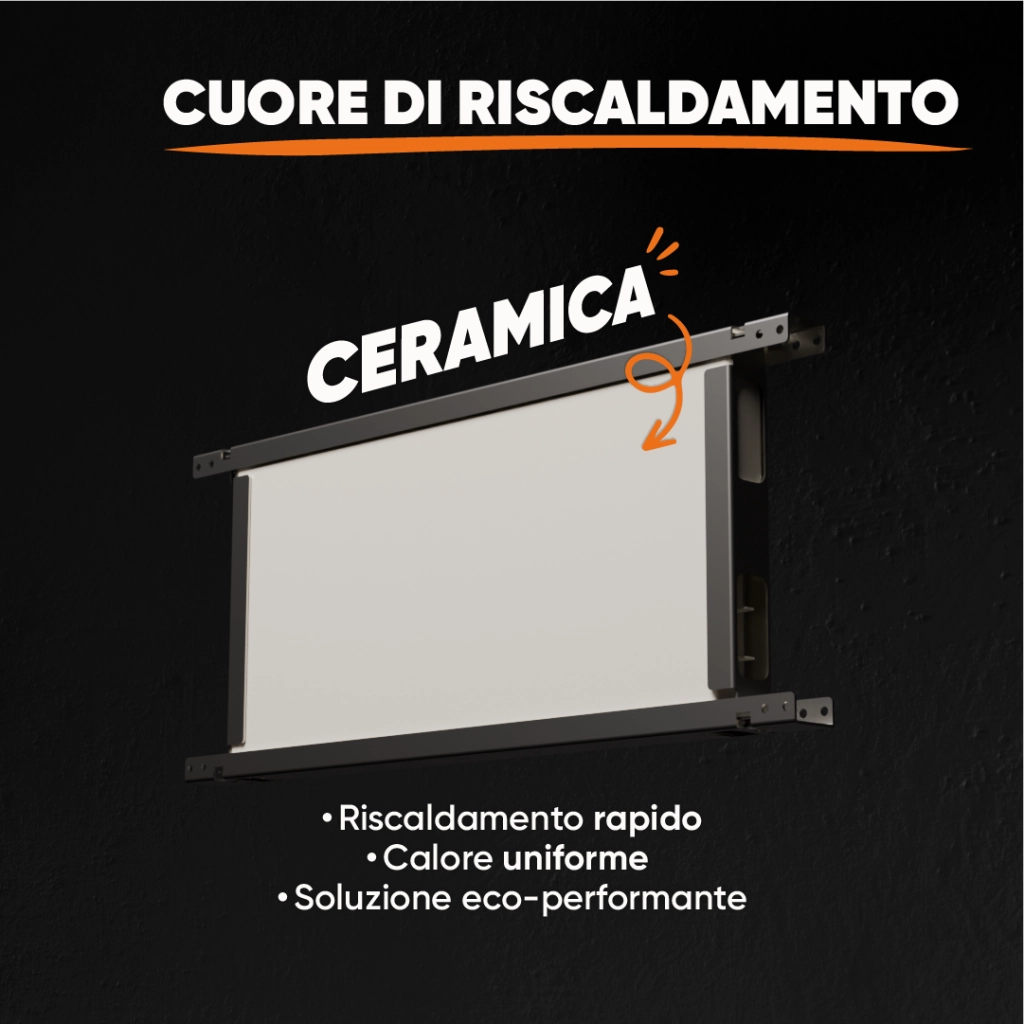 Radiatore elettrico fisso connesso WIFI con inerzia ceramica a secco 1000W LESSO CONNECT orizzontale bianco