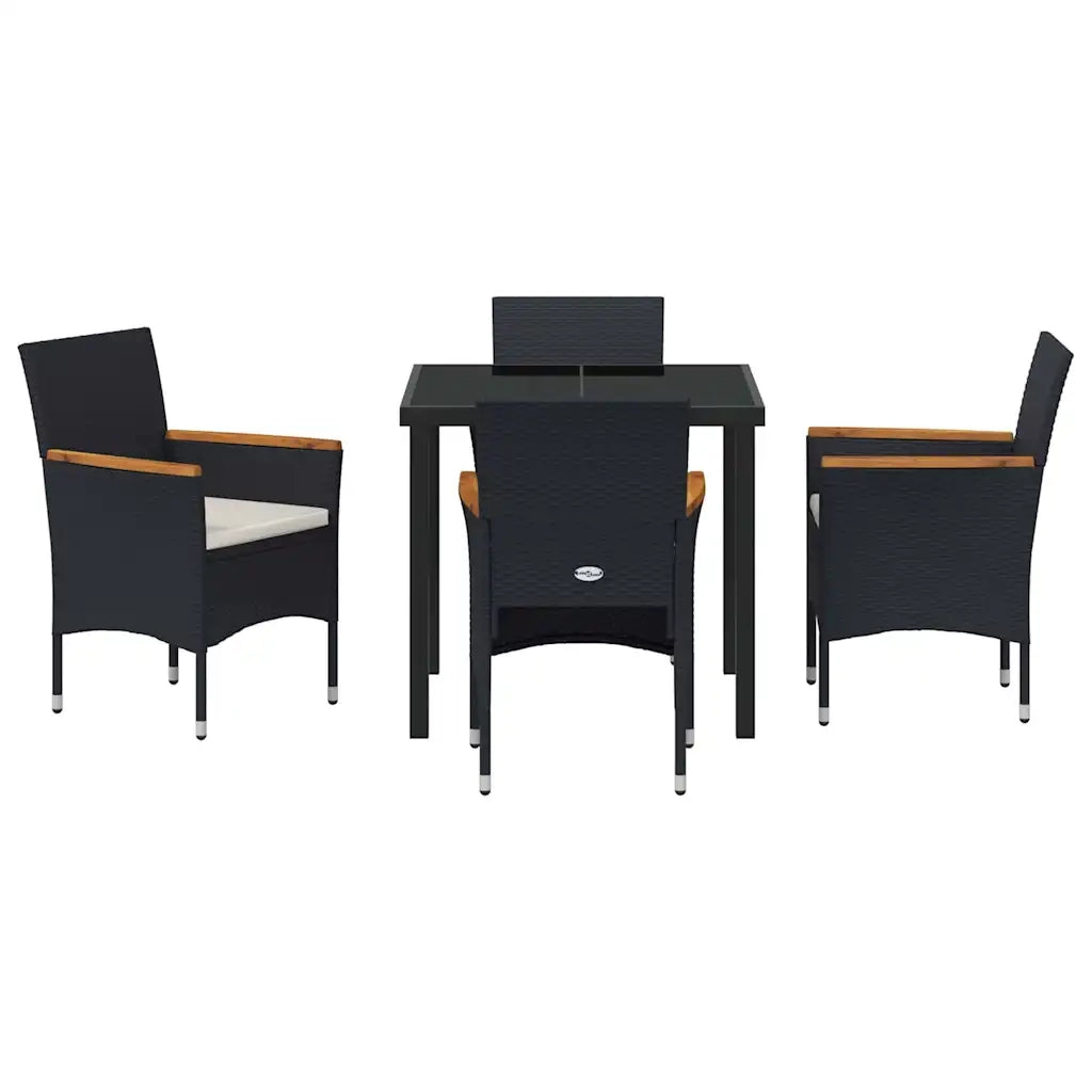 Set da Pranzo per Giardino con cuscino 5 pcs Nero polyrattan 3379752