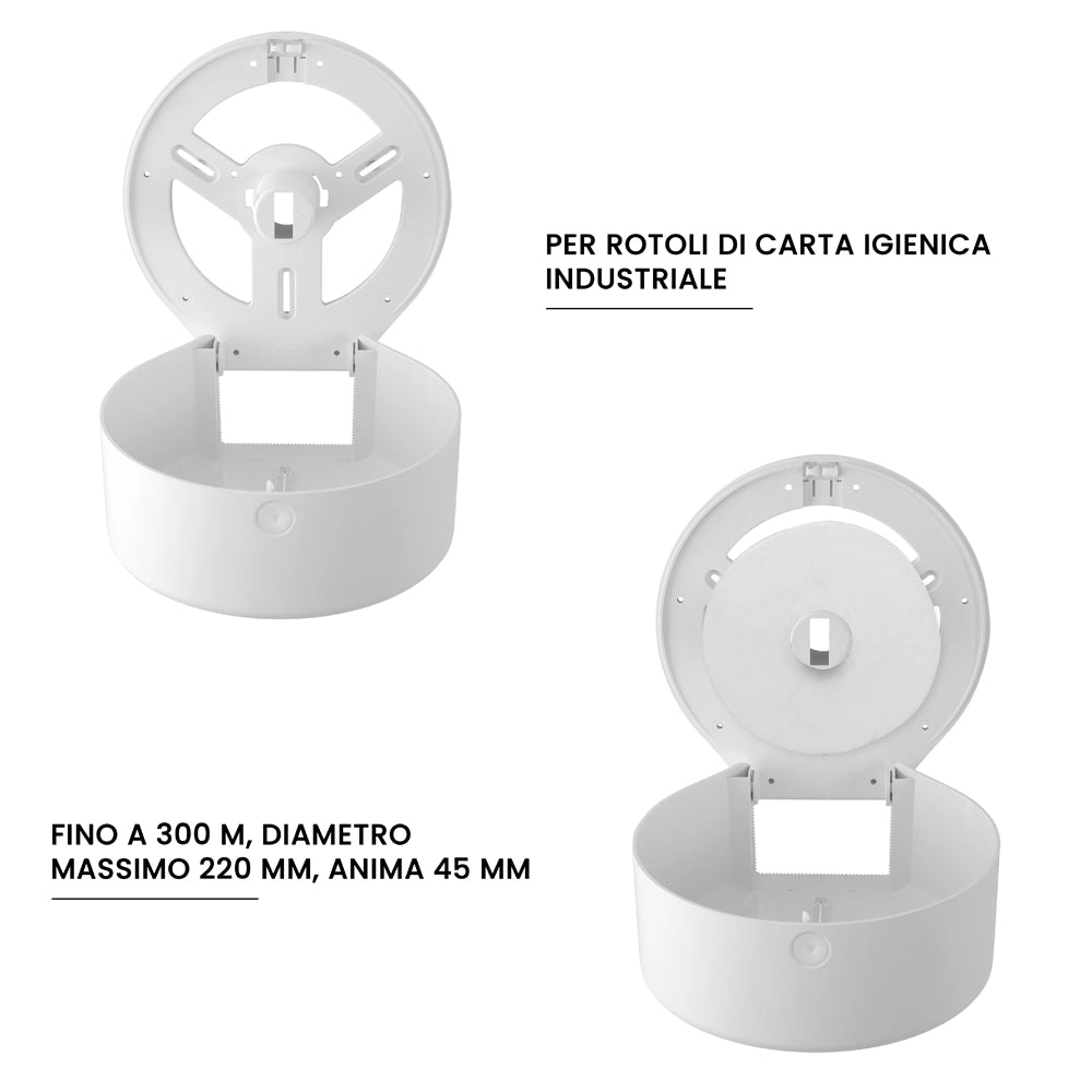Distributore di carta igienica a rotoli fino a 300 mt in ABS bianco