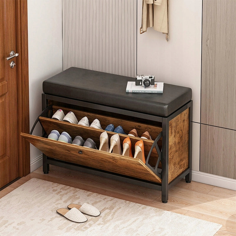 Armadio per scarpe con seduta, capiente, ripostiglio apribile, ripiano in legno, stile retrò