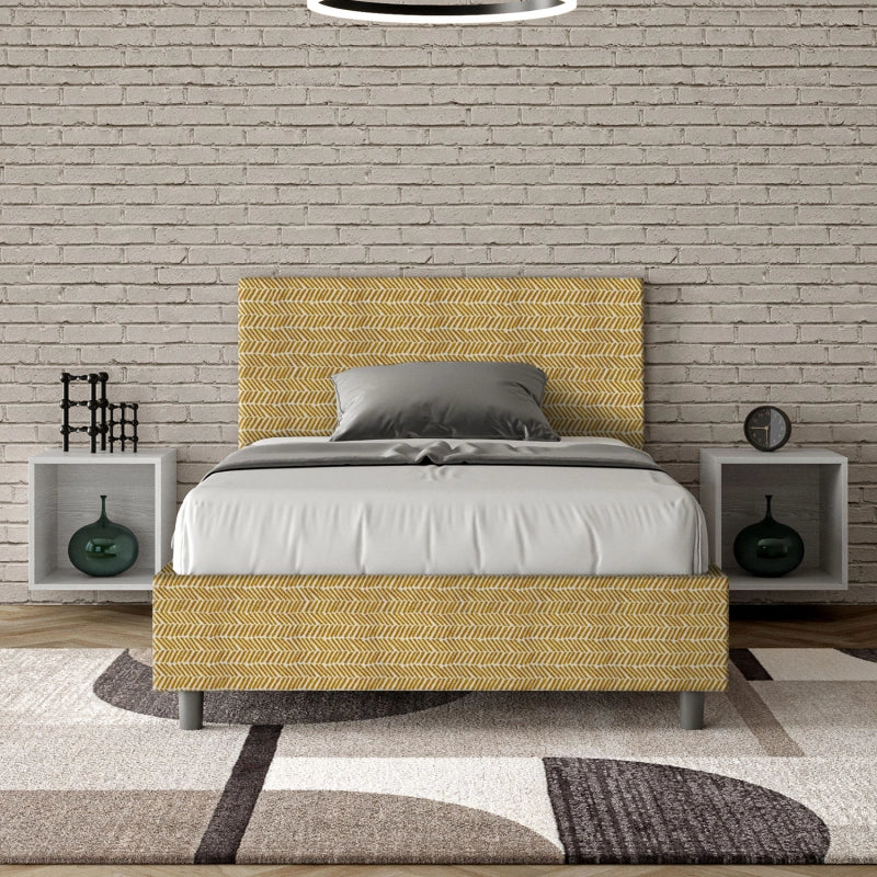Letto imbottito 1 piazza e mezza 120x210 cm tessuto Aragona Adele - Senza rete,Giallo