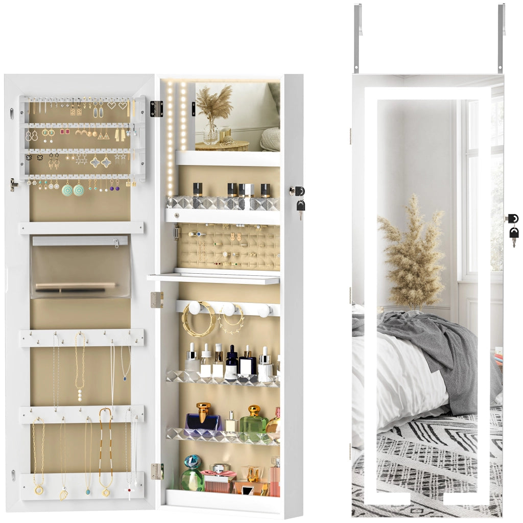 Armadio per gioielli con LED e specchio ¨C Minimal ¨C 37x10.5x108 cm, bianco