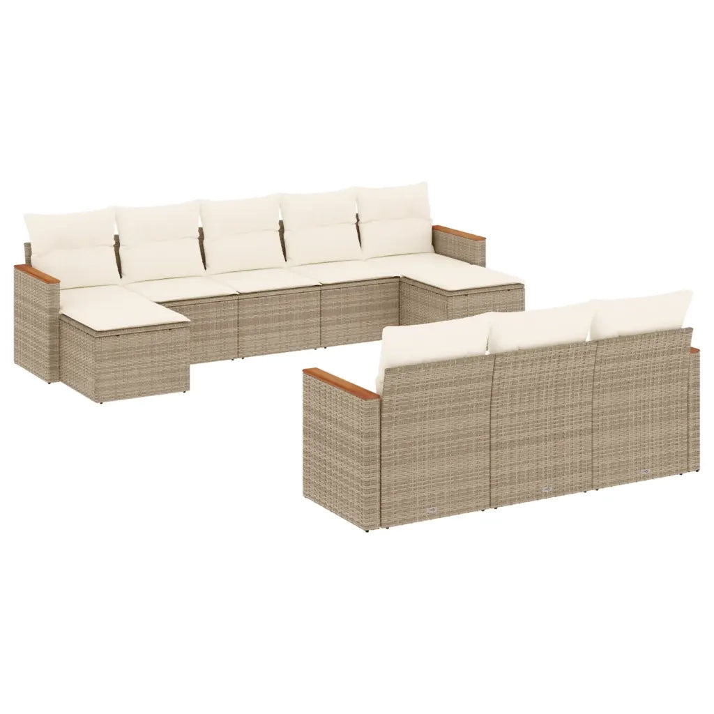 Set Divano da Giardino 10 pz con Cuscini Beige in Polyrattan