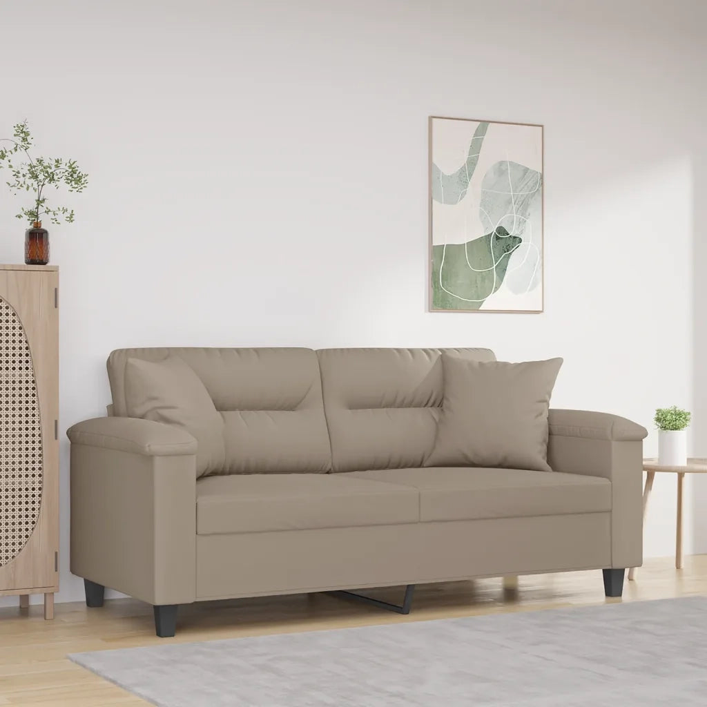 Divano | Divano da soggiorno | Sofa a 2 Posti con Cuscini Tortora 140 cm Tessuto Microfibra