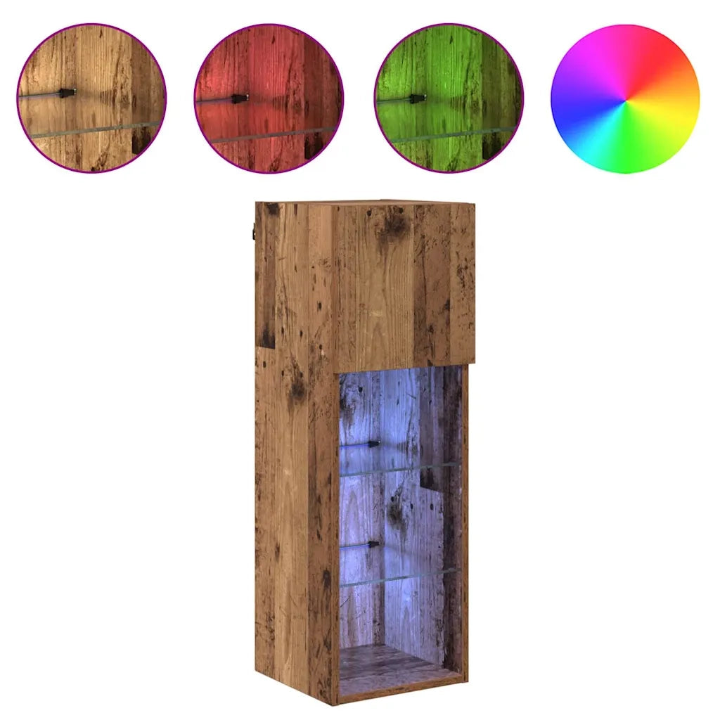Mobile TV da Parete | Armadietto TV | Mobile Porta TV con LED Legno vecchio 30,5 x 30 x 90 cm