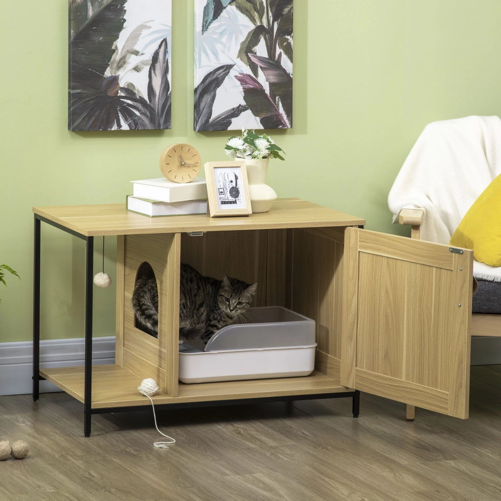 Mobile toilette per gatti stile industriale ¨C Xylo ¨C ingresso laterale acciaio legno chiaro