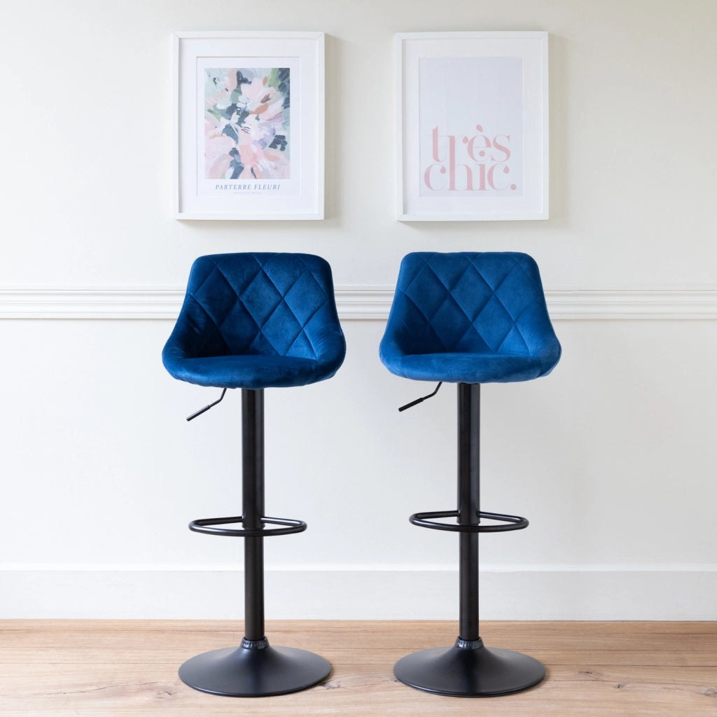 Set di 2 sgabelli da bar in velluto blu ROBIN