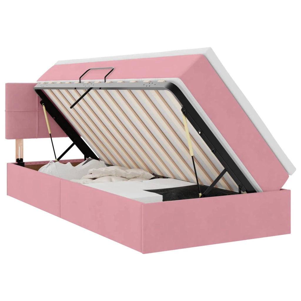 Letto con contenitore e LED con led Rosa 90 x 200 cm Velluto