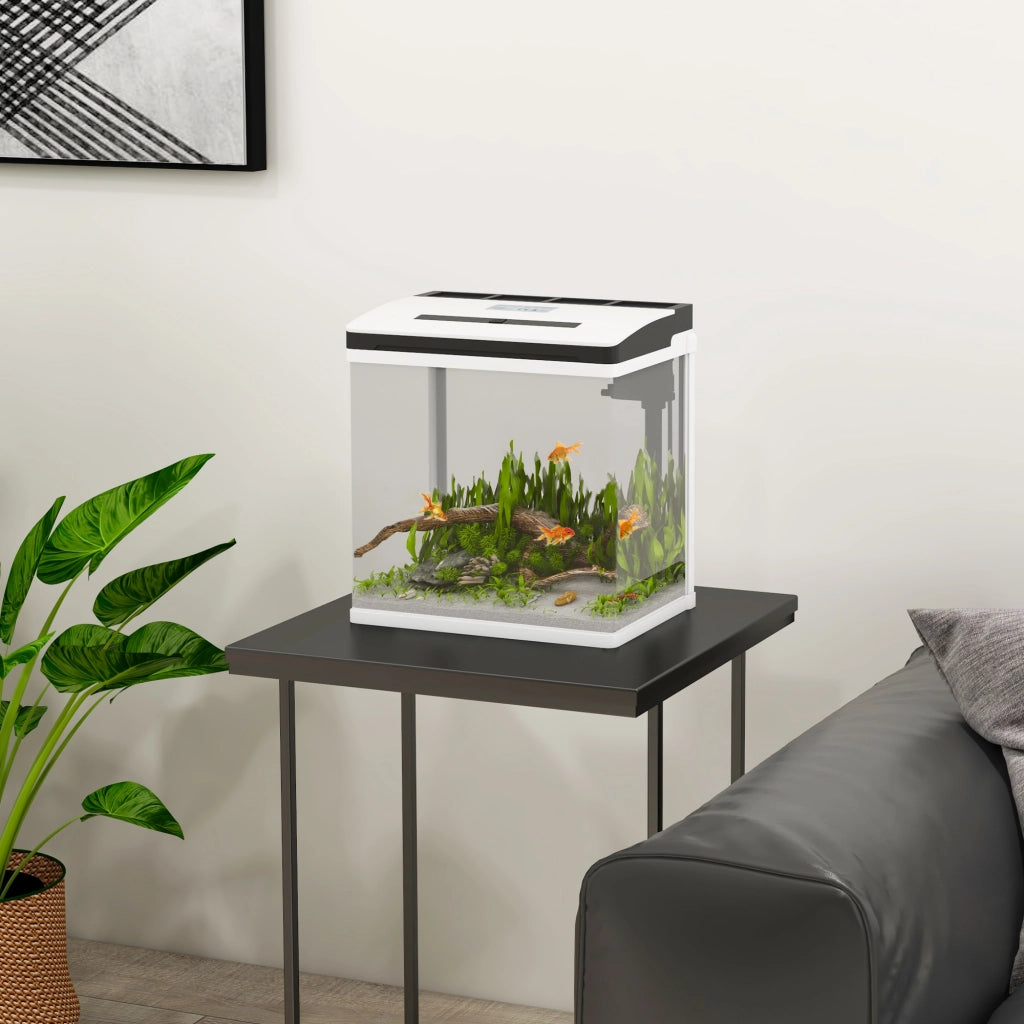 Acquario 13L con Filtro e Luce LED ¨C Minimal ¨C 29x20x30,5 cm Bianco