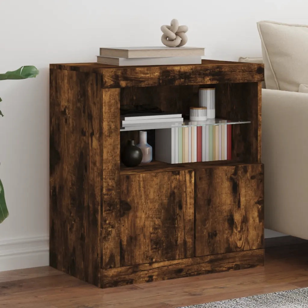 Credenza | Madia | Buffet da pranzo | Armadio da pranzo con Luci LED Rovere Fumo 60,5x37x67 cm