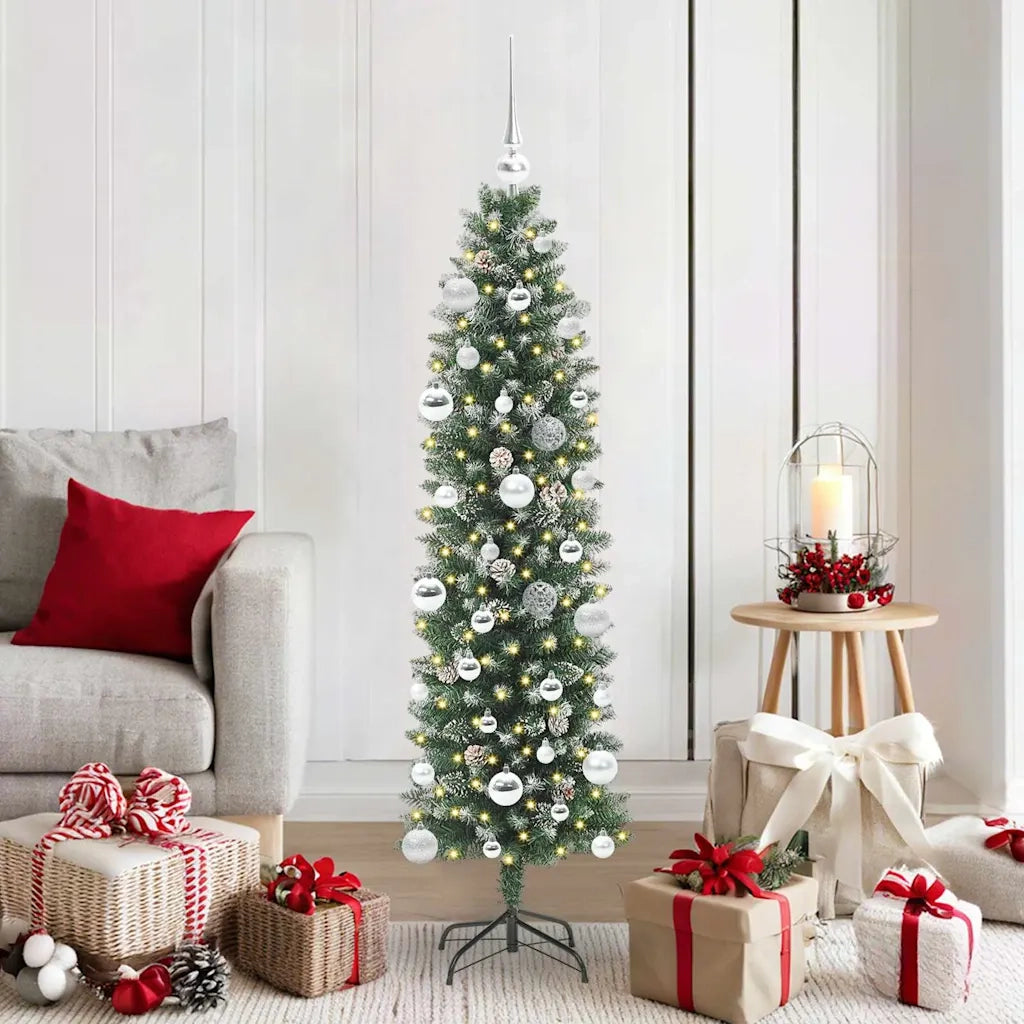 Albero di Natale Artificiale Sottile Verde e Bianco 150 cm 3395286