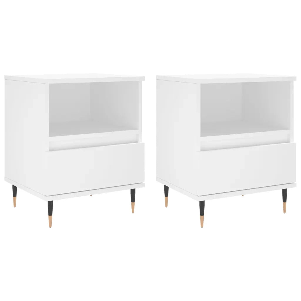 Set di 2 Comodini | Armadio da Notte | Mobiletto da notte Bianchi 40x35x50 cm in Legno Multistrato