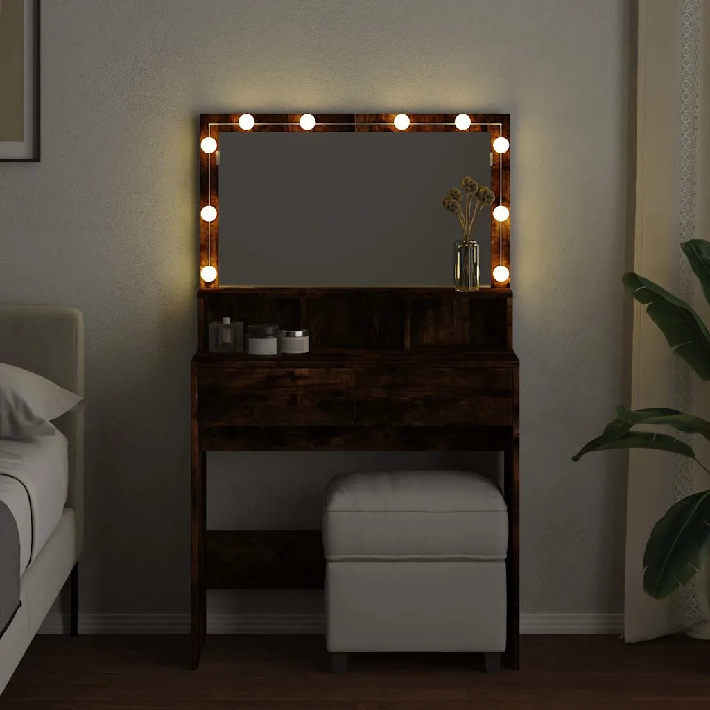 Toeletta | Tavolo da Trucco con LED Rovere Fumo 80x41x134,5 cm