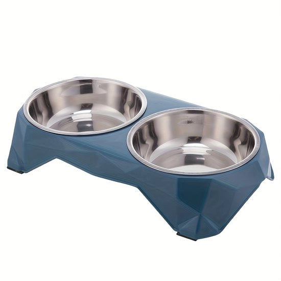 Antiscivolo doppio in acciaio inossidabile | Progettato per prevenire la caduta con design a reticolo, grande ciotola per alimenti per gatti e cani, colore blu scuro