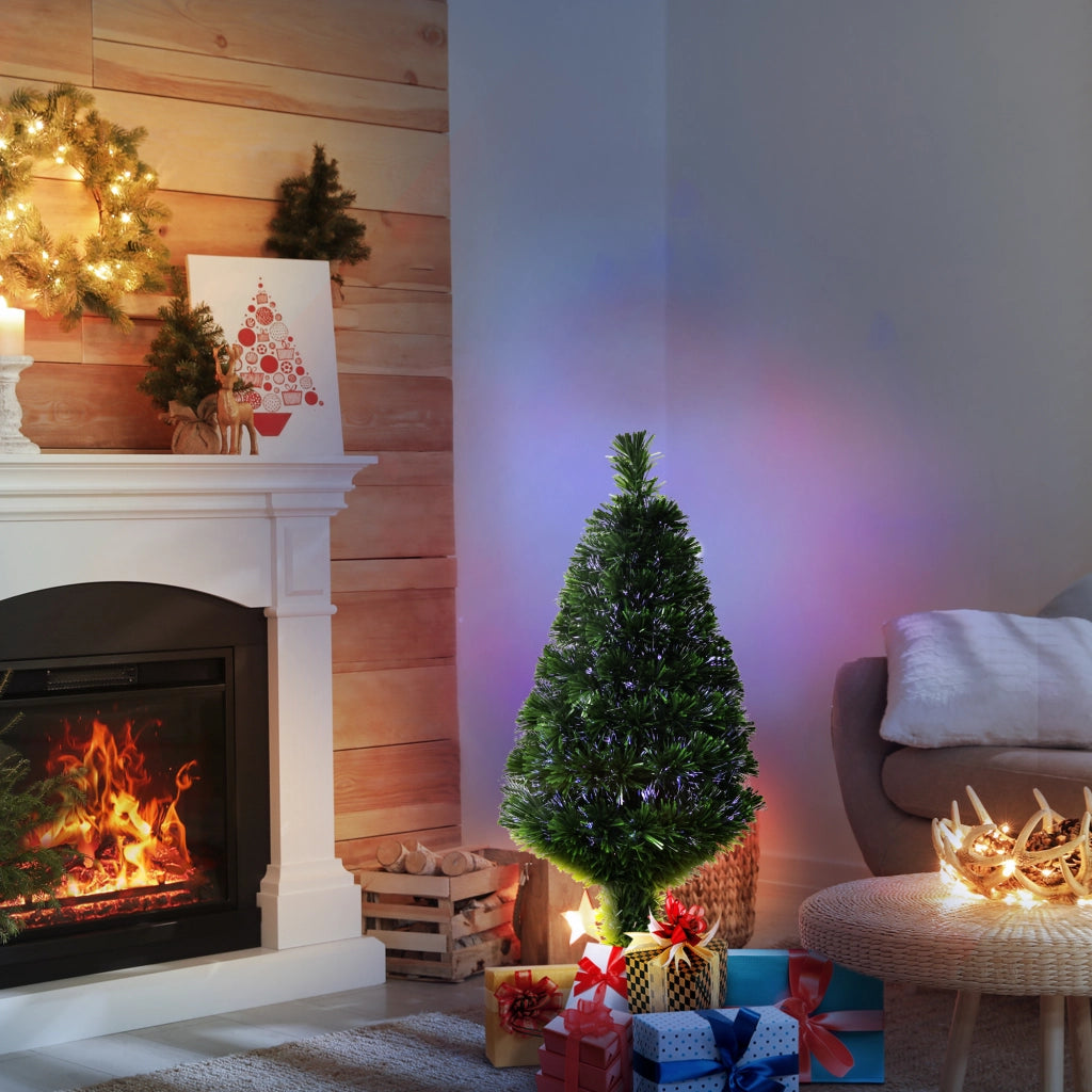 Albero di Natale Artificiale Illuminato 90 cm Fibre Ottiche Multicolore + Supporto ¨C zephmum ¨C Verde