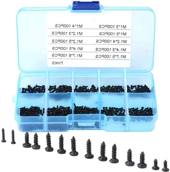 Set di viti piccole - viti micro a testa piana kit assortimento di 1000 pezzi (nero)