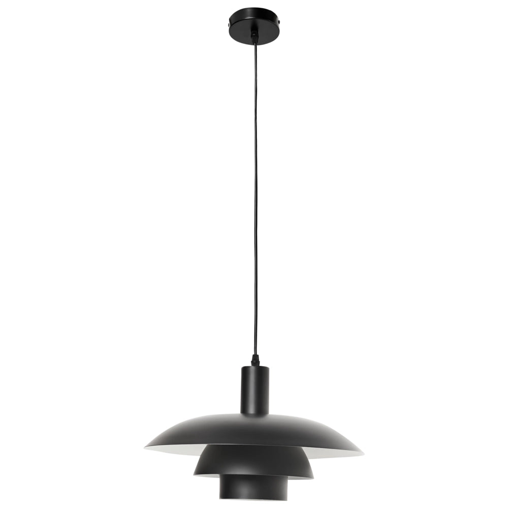 Lampada a sospensione in metallo nero con design a gradini in stile metà secolo