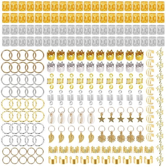 Sierade per capelli, 250 pezzi di dreadlocks in alluminio, maniglie metalliche, dreadlocks, sierade per capelli, trecce di capelli, perline, sierade in alluminio, anelli, clips, acconciature per capelli
