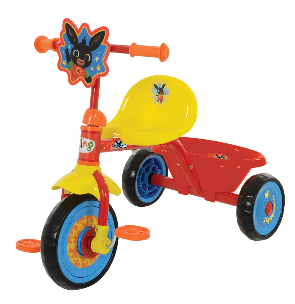Triciclo a Pedali Primi Passi per Bambini con Maniglione Genitoriale Rimovibile e Vano Contenitore Bing Rosso