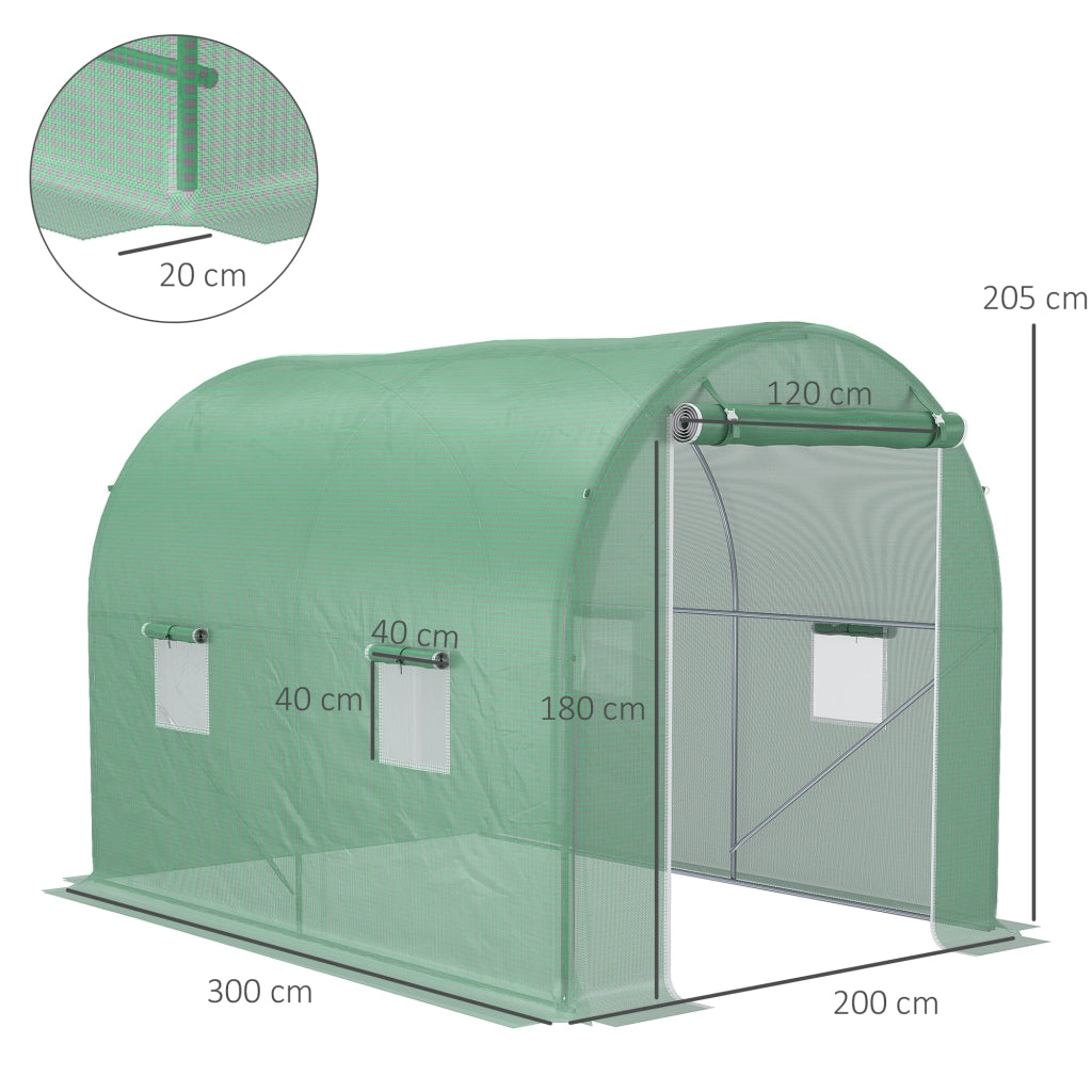 Serra Tunnel da Giardino ¨C Xylo ¨C 6m2 3x2x2,10m Verde con Porta e 4 Finestre