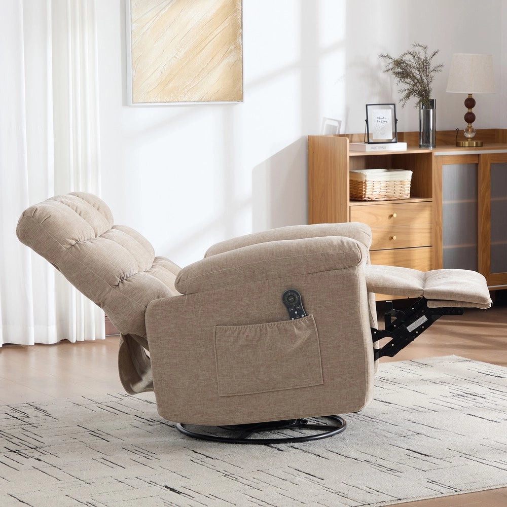 Poltrona Relax Elettrica Girevole 360¡ã con Massaggio, Riscaldamento e Poggiapiedi ¨C MINIMAL ¨C Beige Chiaro