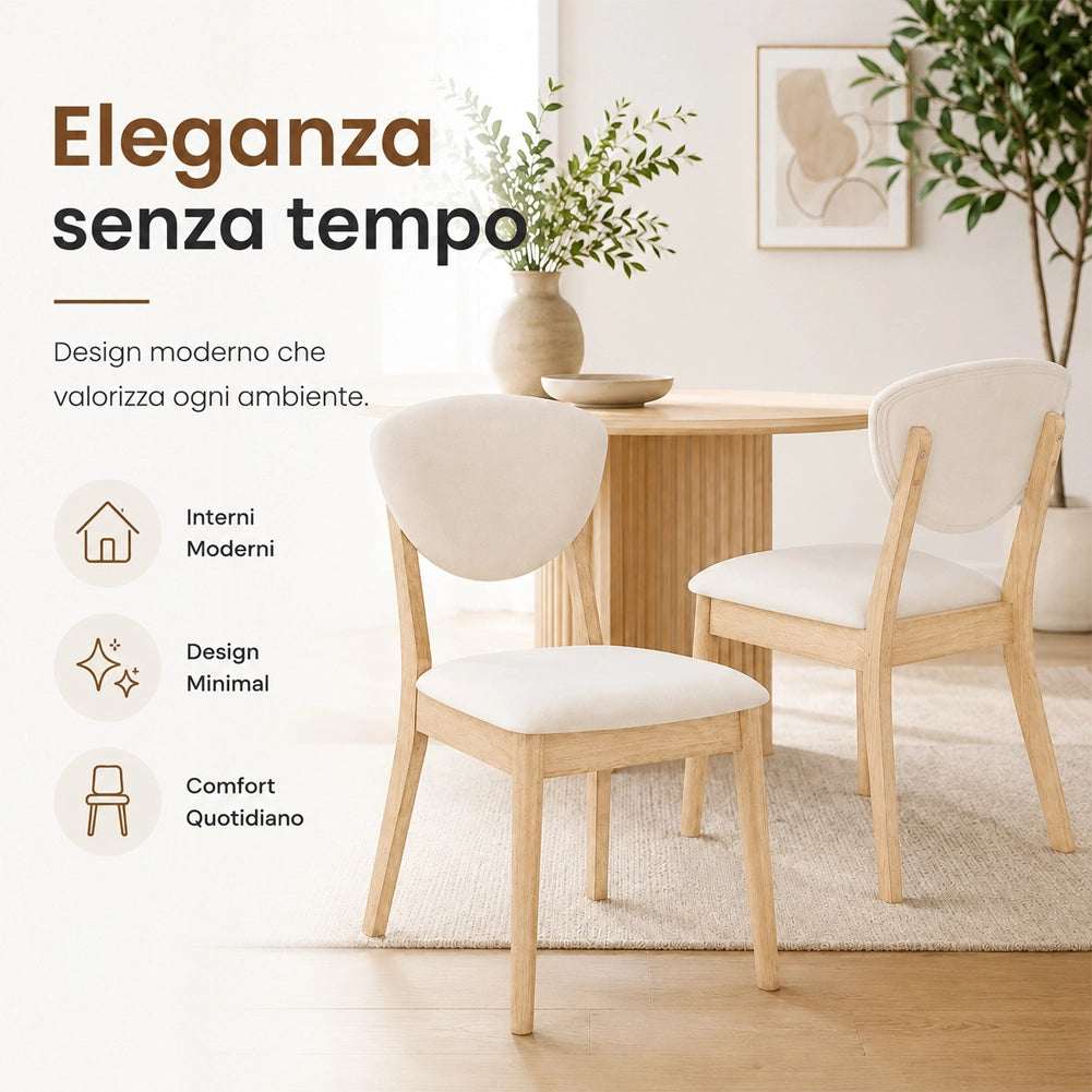 Set 2 Sedie da Pranzo in Legno Chiaro Rivestimento in Tessuto Crema 52x47x84 cm