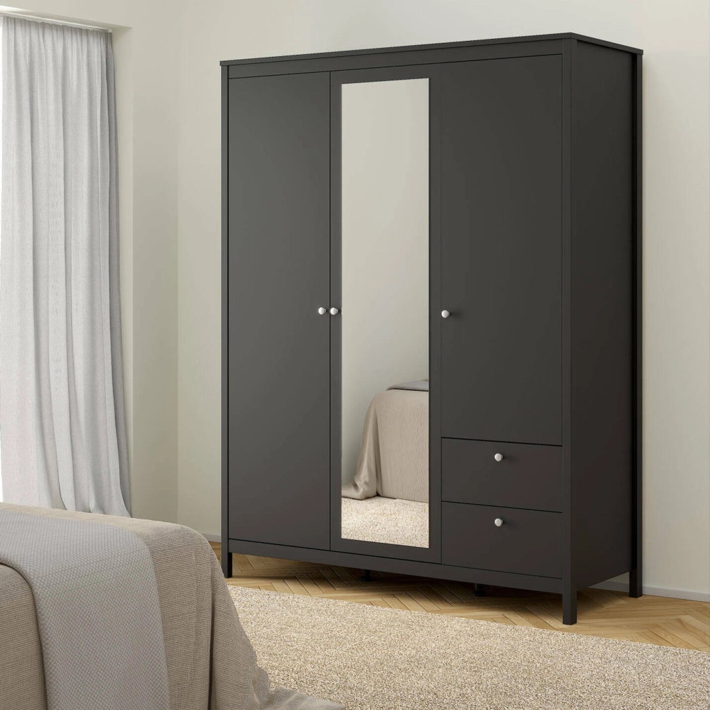 Guardaroba 3 ante Rufina, Mobile camera da letto, Cabina armadio portabiti, Armadio appendiabiti, 150x58 h199 cm, Nero