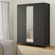 Guardaroba 3 ante Rufina, Mobile camera da letto, Cabina armadio portabiti, Armadio appendiabiti, 150x58 h199 cm, Nero
