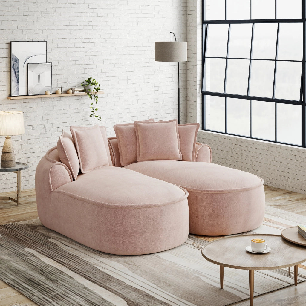Divano modulare convertibile 2 moduli - con seduta profonda e cuscini - in chenille rosa
