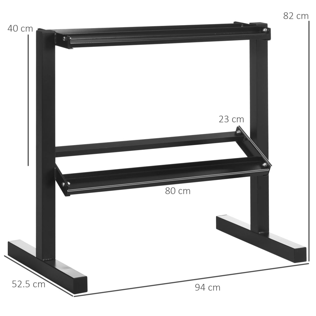 Rastrelliera per Manubri 2 Ripiani ¨C Xylo ¨C Acciaio Nero 94x52,5x82cm Portata 270kg