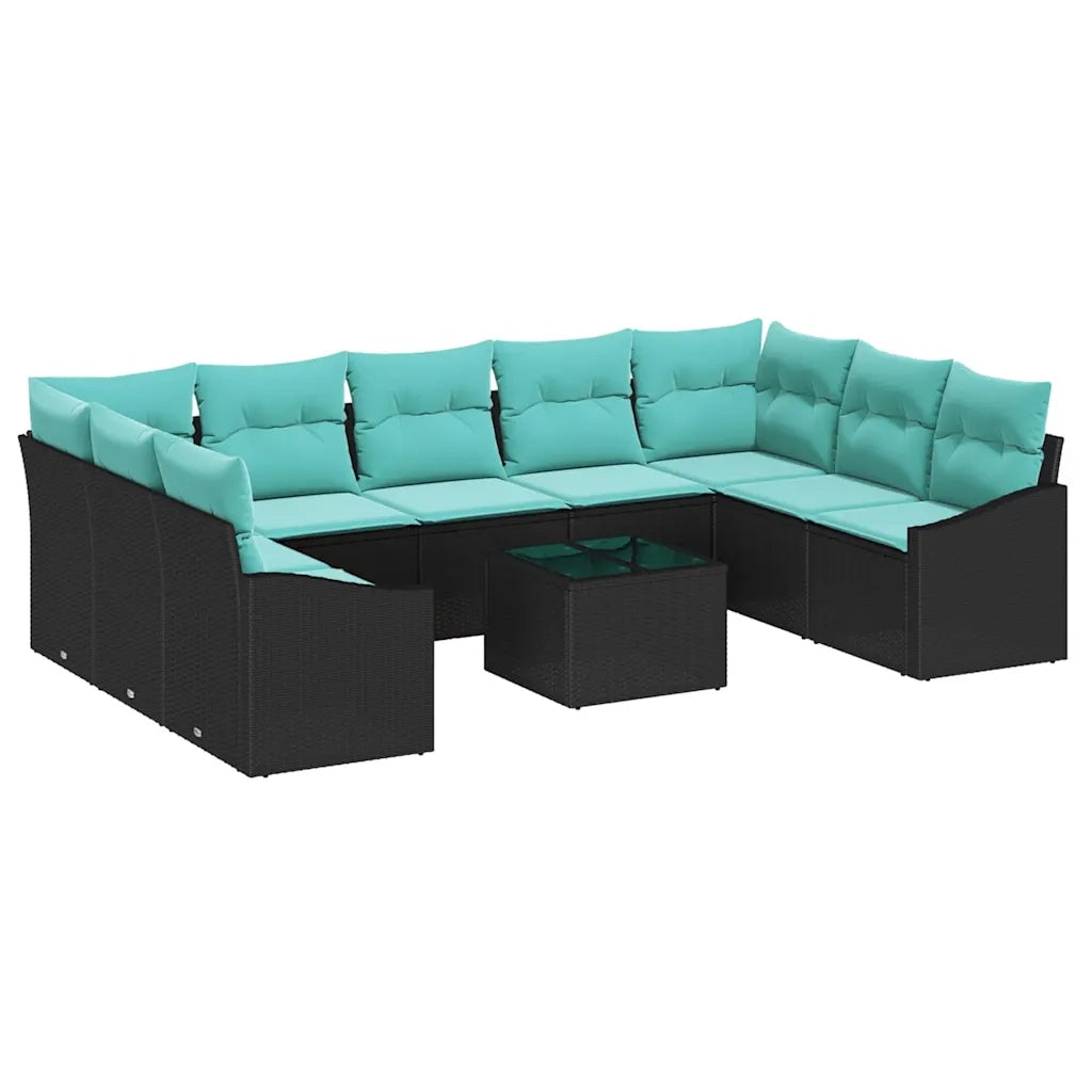 Set di divani con cuscino 10 pcs Nero polyrattan 3346896