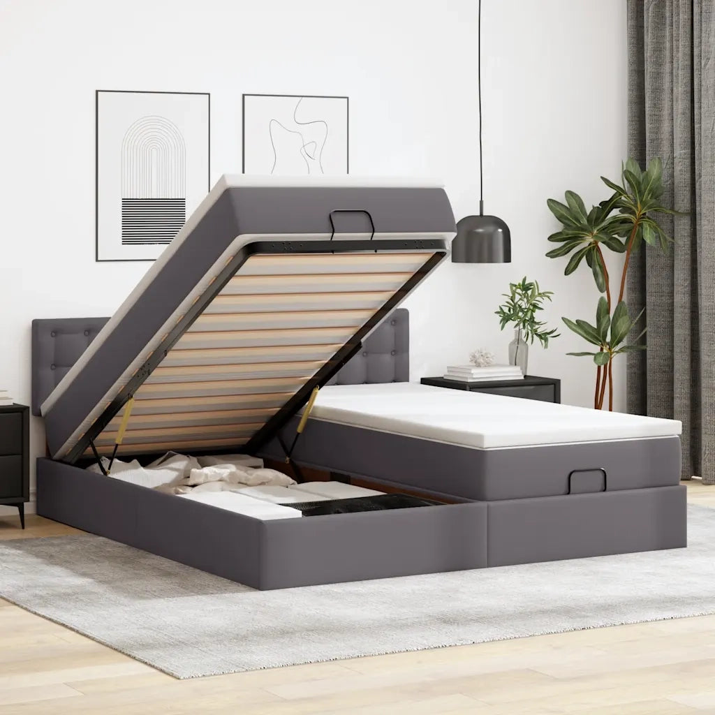 Pouf Letto con Materassi e LED Grigio 160x200cm Similpelle