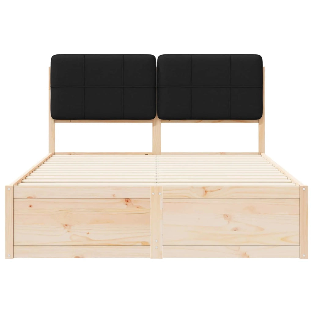 Letto con Testiera Rivestita Nero 140 x 190 cm Pino massello