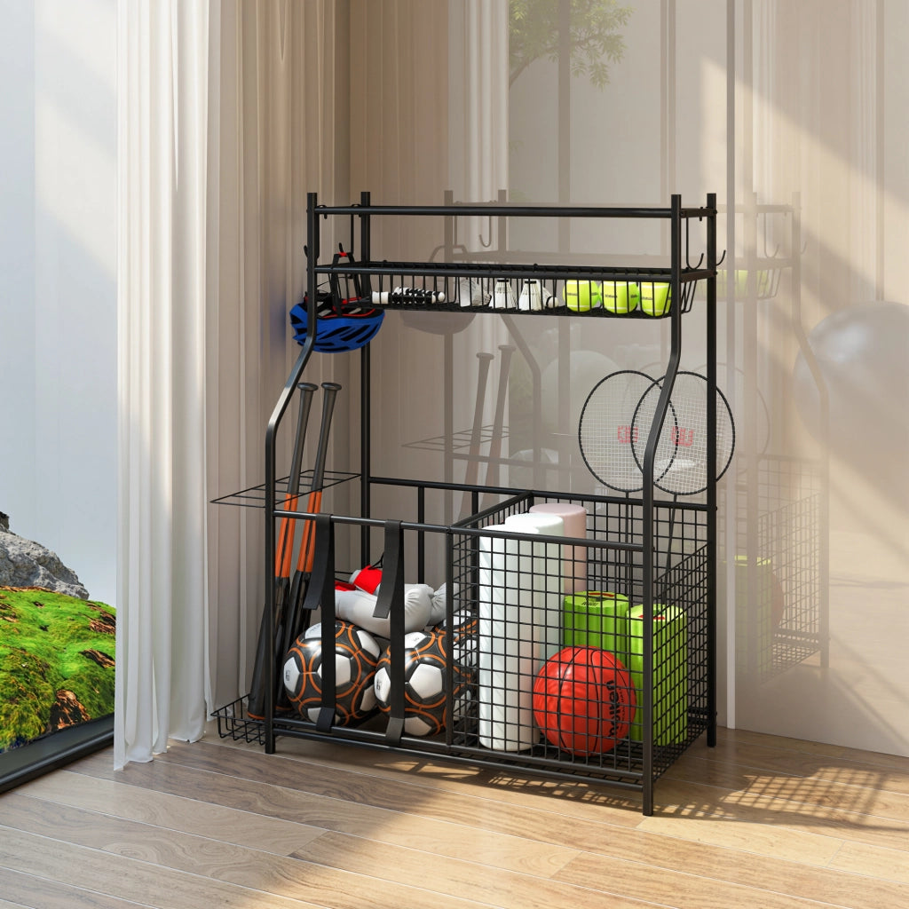 Portaoggetti Attrezzature Sportive ¨C Xylo ¨C con Cestini Ganci Cinghie 92x42x109cm Nero