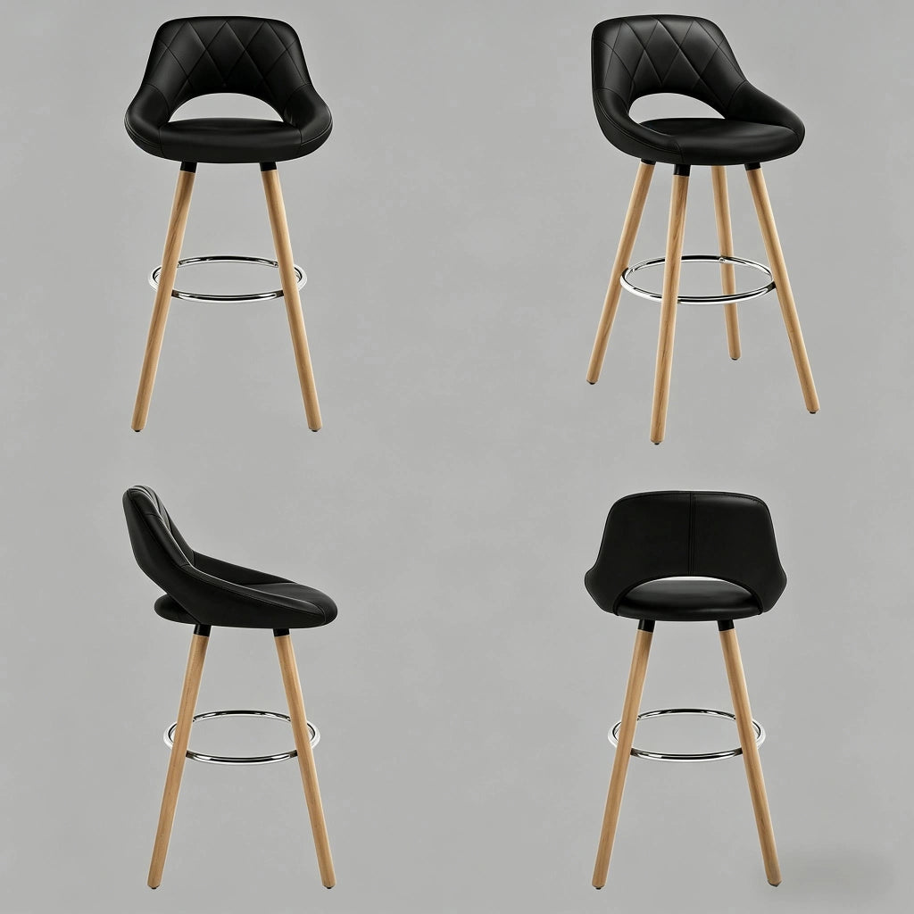 Sgabello da bar con schienale ergonomico e seduta in similpelle per cucina; bar e locali in legno nero