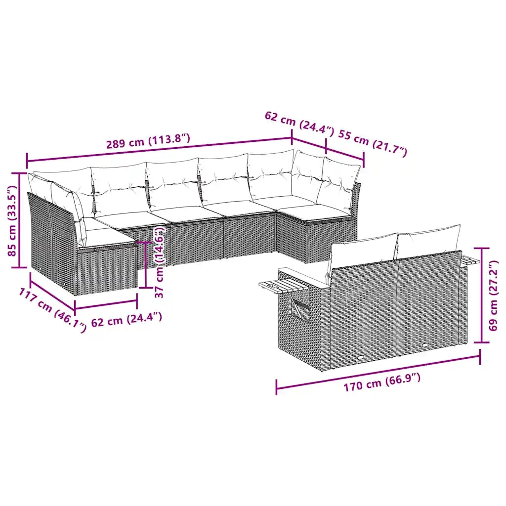 Set Divani da Giardino 9 pz con Cuscini Nero in Polyrattan 3227128
